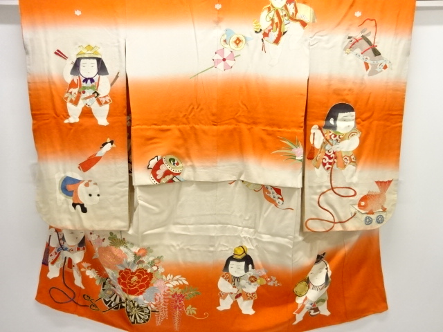 JAPANESE KIMONO / ANTIQUE KIMONO FOR KIDS / TAISHO ROMAN STYLE / EMBROIDERY / FLORAL CART